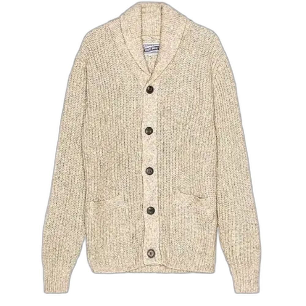 Topman Knitwear Beige Cardigan Ribbed Cuff and Hem Front Pockets Size L